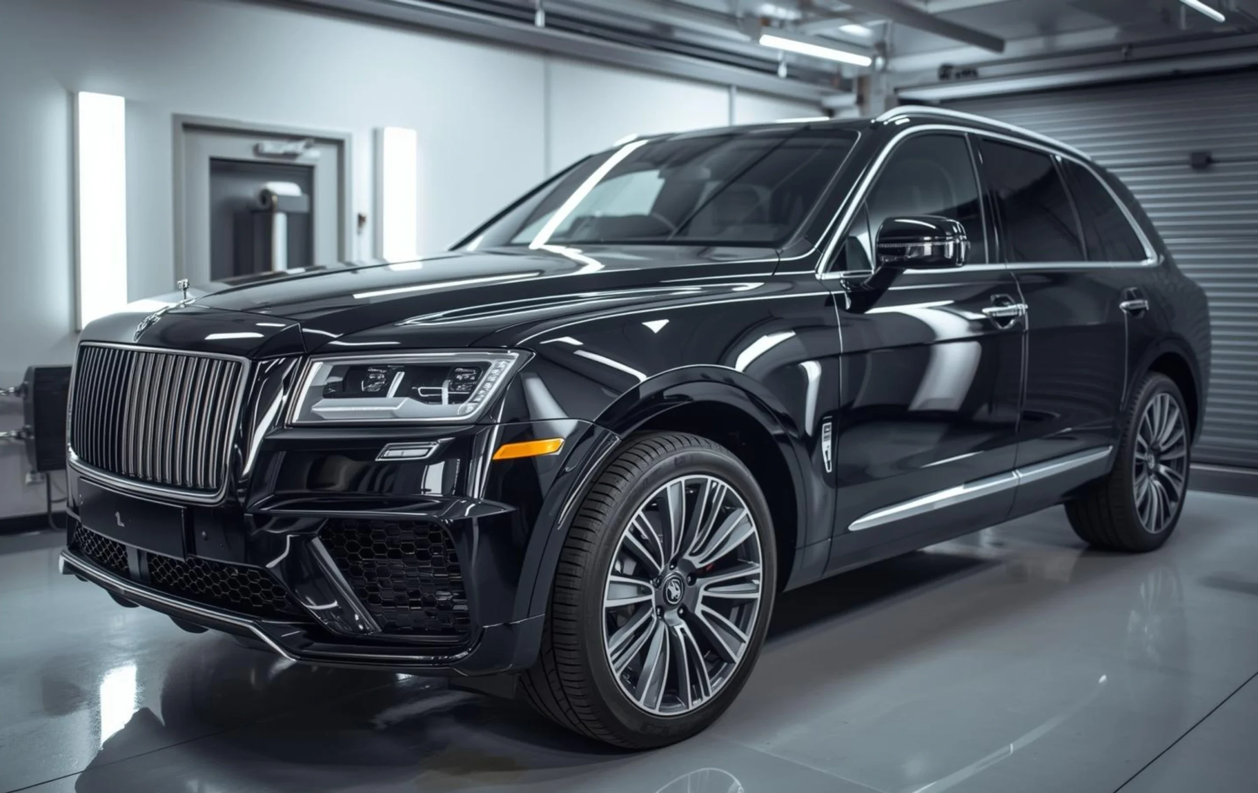 Luxury SUV inside detailing studio after professional paint protection treatment