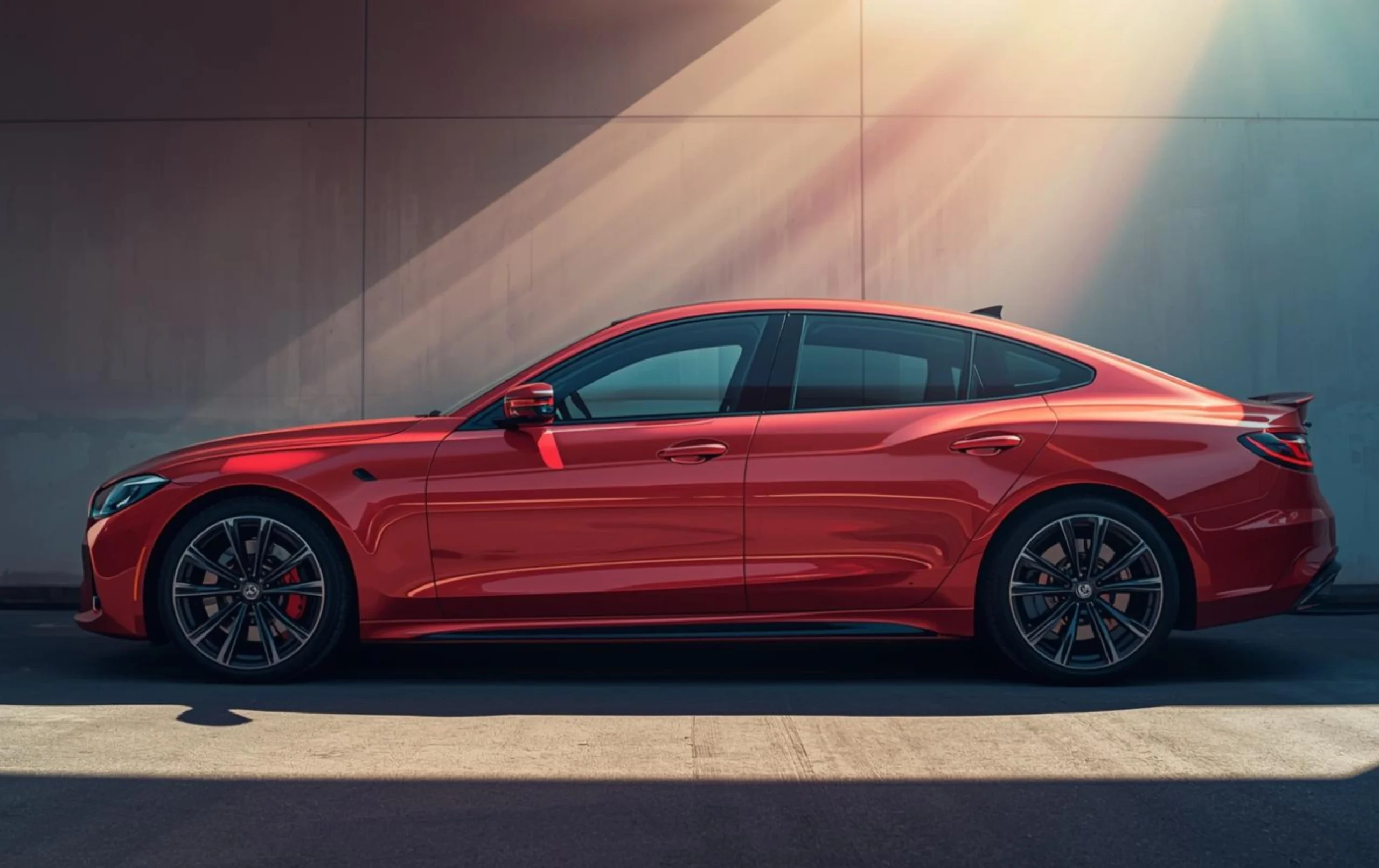 Glossy red sedan showcasing factory paint clarity protected by paint protection film