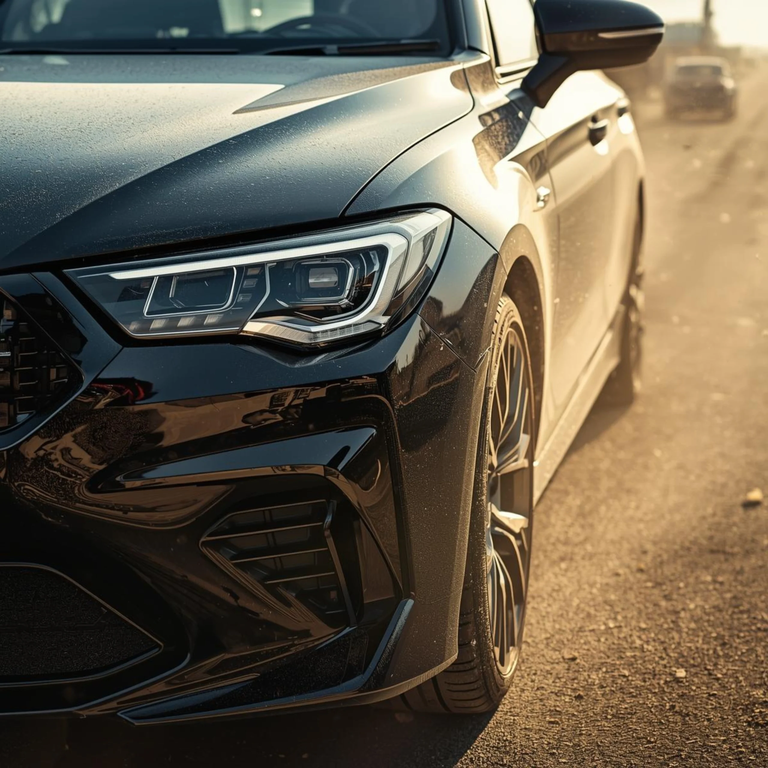 Car protected with paint protection film driving on dusty Indian road conditions